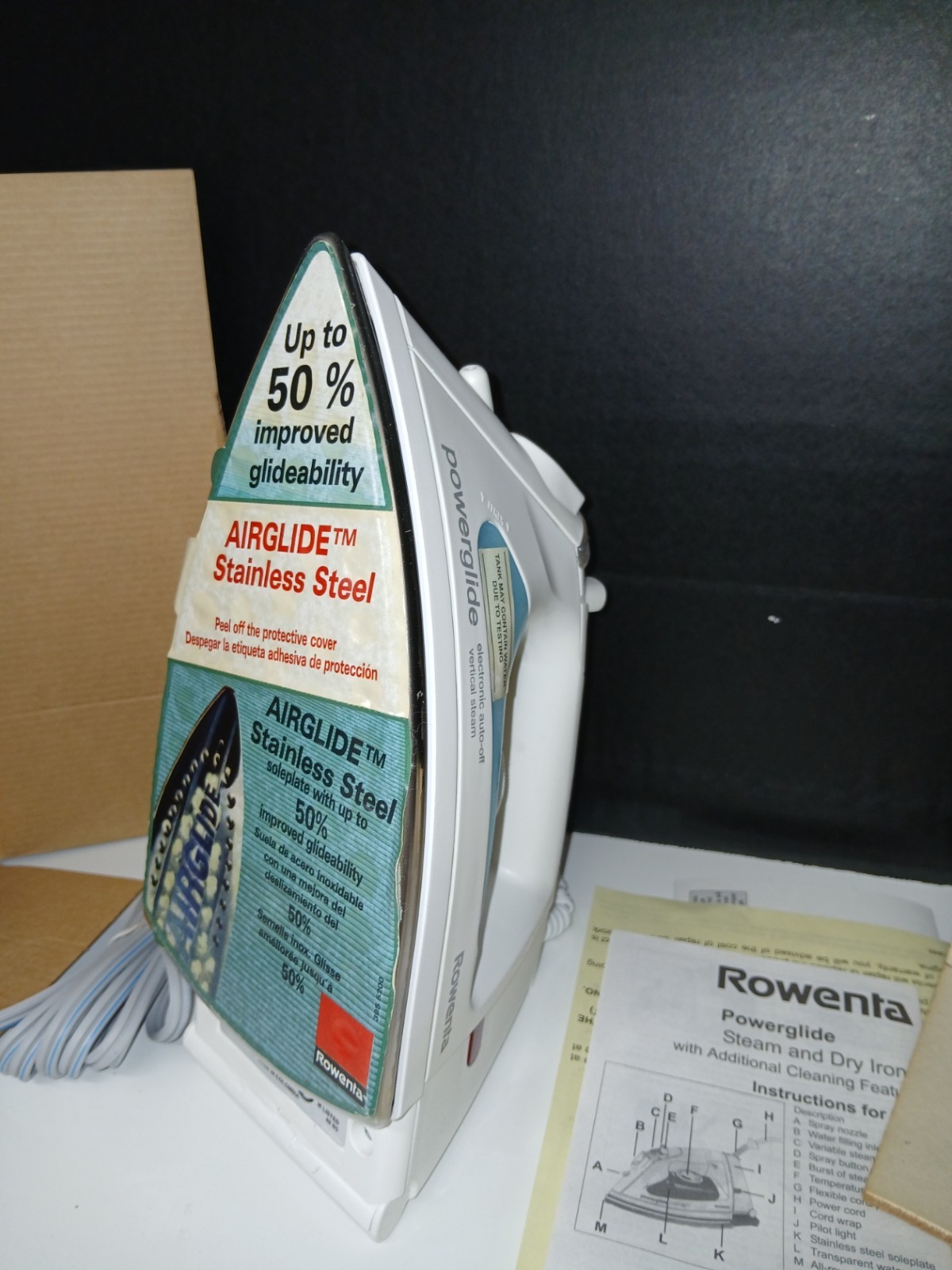 NIB Rowenta Powerglide Steam Iron Model DE-08 Horizontal & Vertical Auto Shutoff gallery