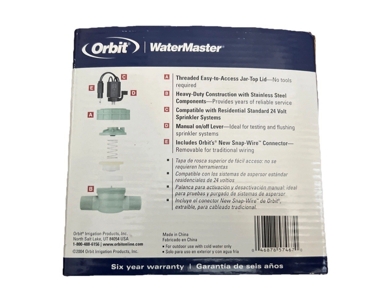 Sprinkler Valve 1” Orbit In-line Jar Top Valve EZ Install W/Snap Wire Connector gallery