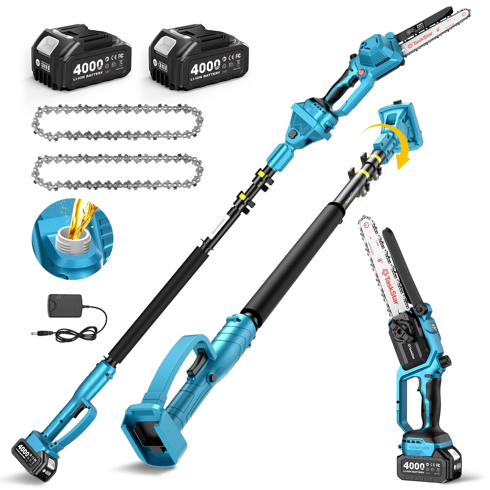 Taskstar 800W Electric Pole Saw 8'' Cordless 2-in-1 ChainSaw with Extension Pole gallery