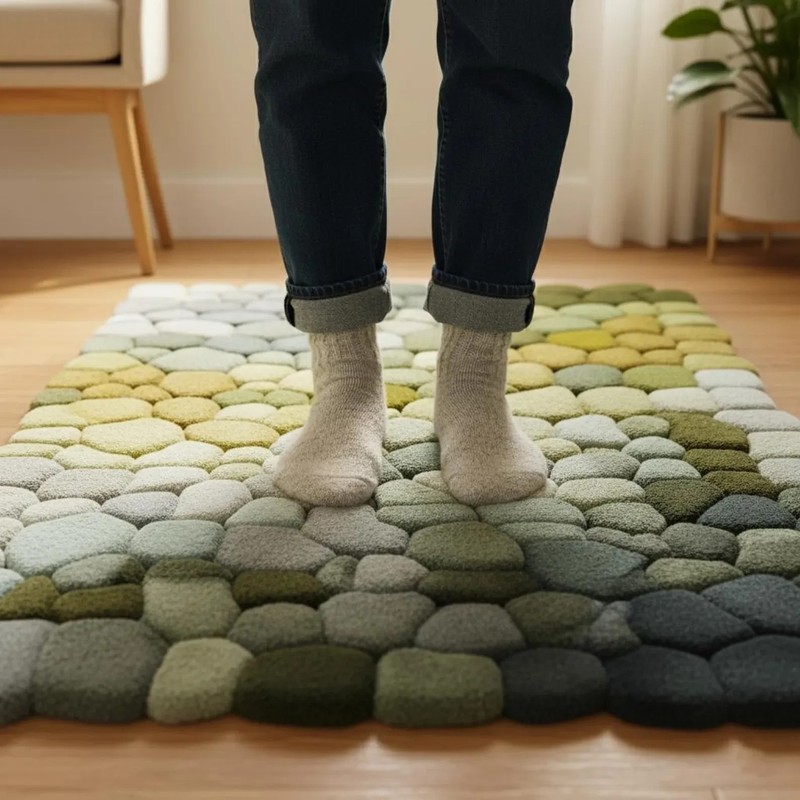 Hand-Tufted Pebble Wool Rug • Moss Green Scandinavian Boho gallery