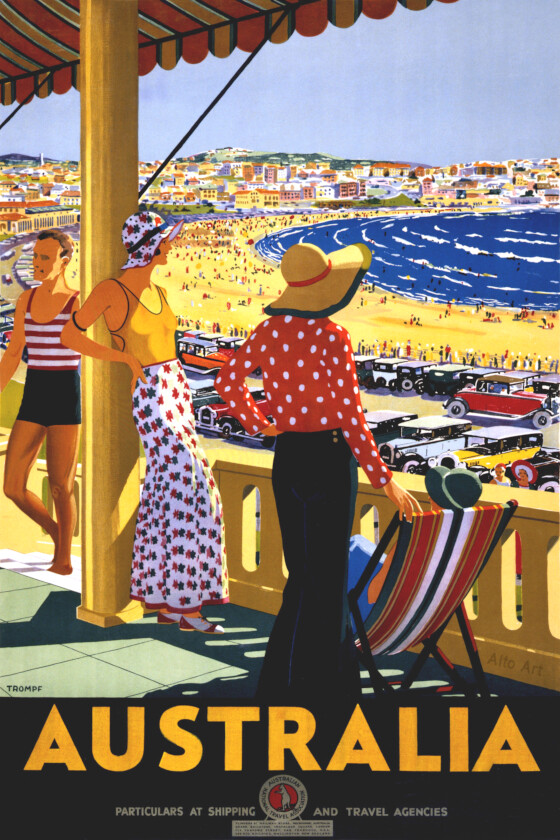 Bondi Beach Sydney Australia Vintage Travel Poster Print, 1930s Style Coastal gallery
