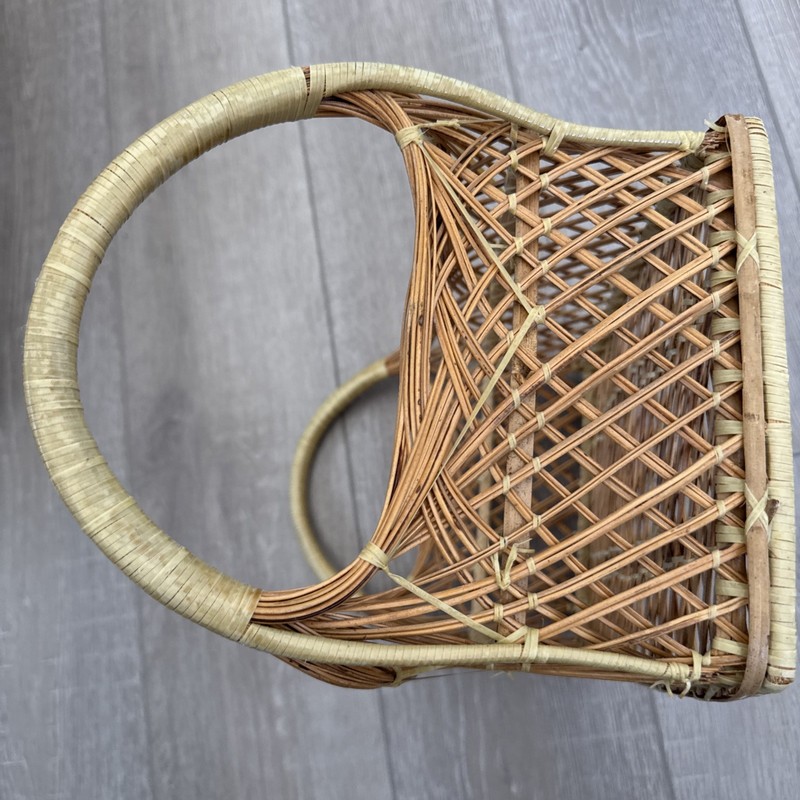 MCM Rectangle Rattan Wicker Cane Basket Oval Handles Tan Natural Decor Boho gallery