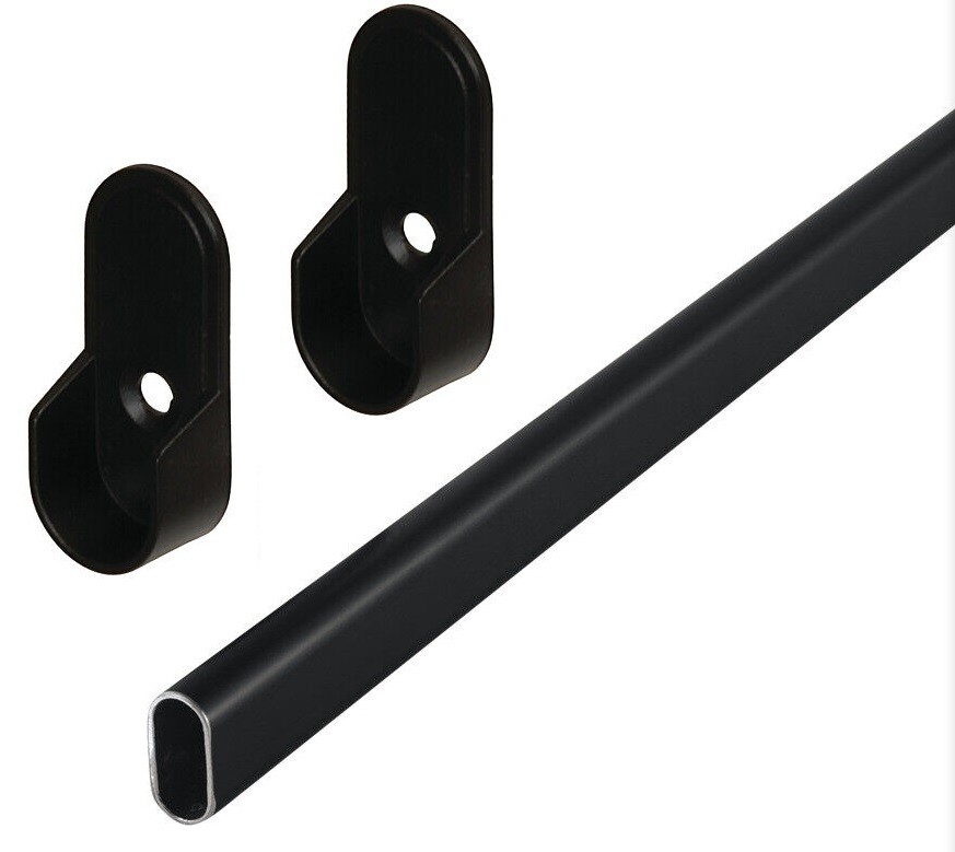 2 ProPack Premium Oval Wardrobe Closet Rod Tube with End Supports Black gallery