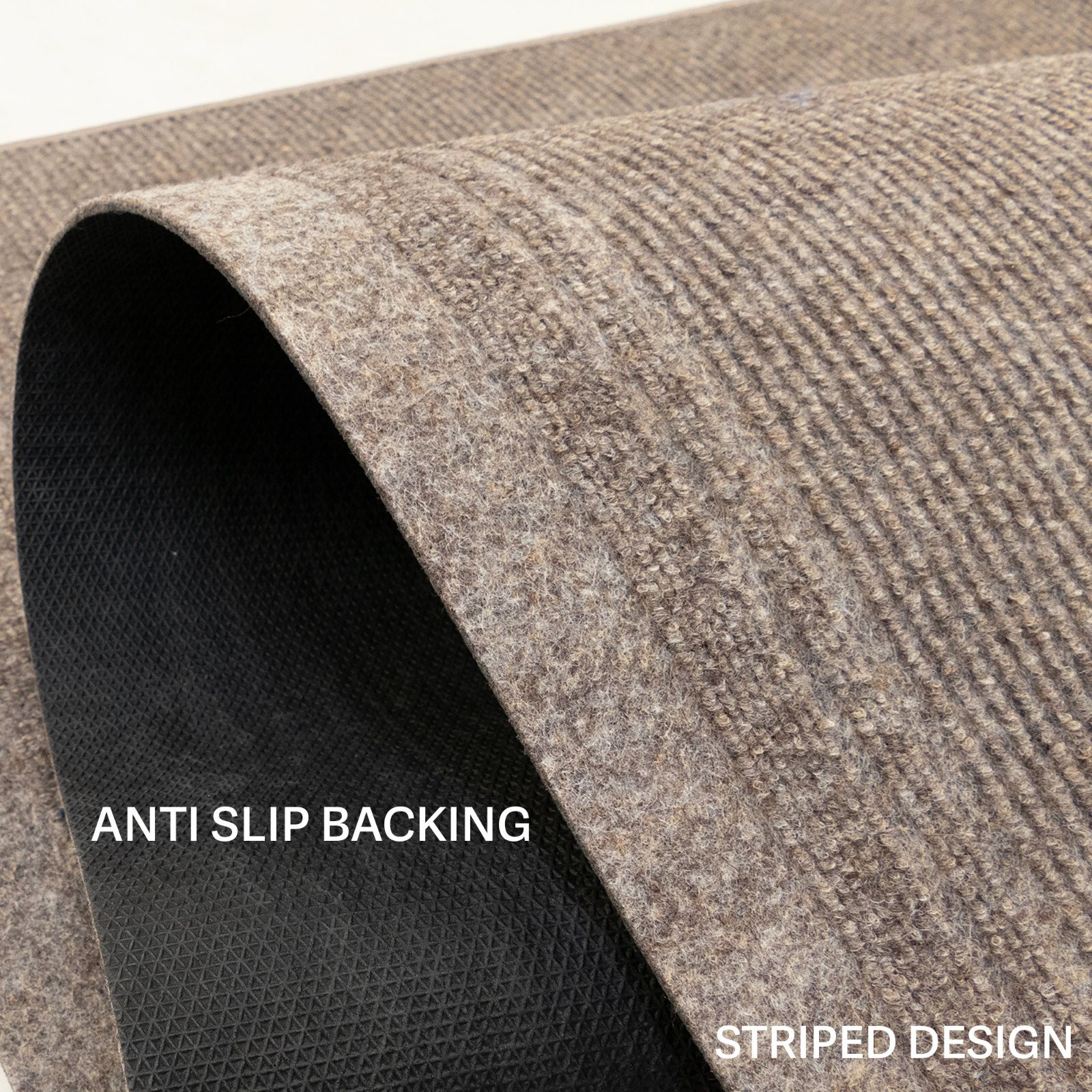 Anti Slip Low Profile Lightweight Striped Beige Design Outdoor Runner Rug gallery