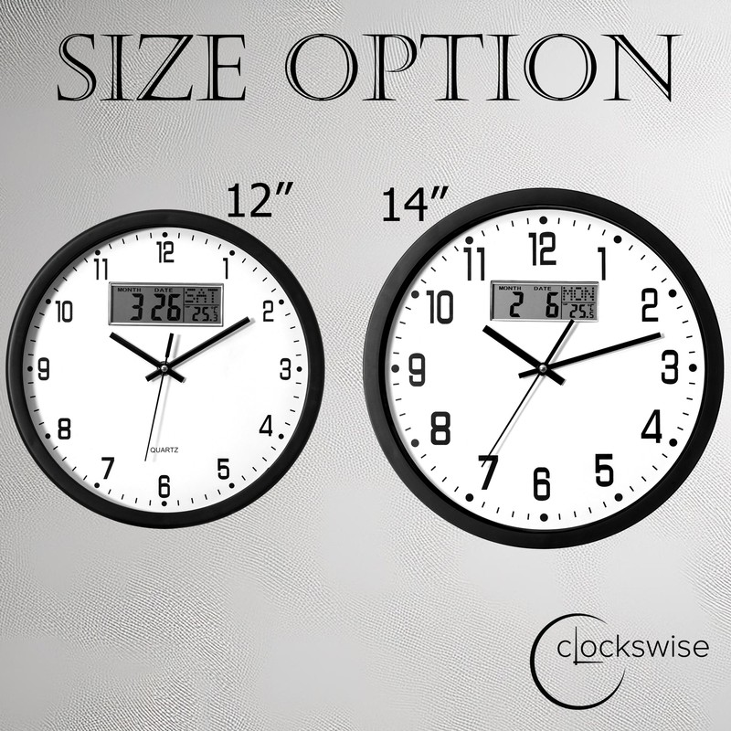New Clockswise Wall Clock, Non-Ticking Analog & Digital with Temperature Display gallery