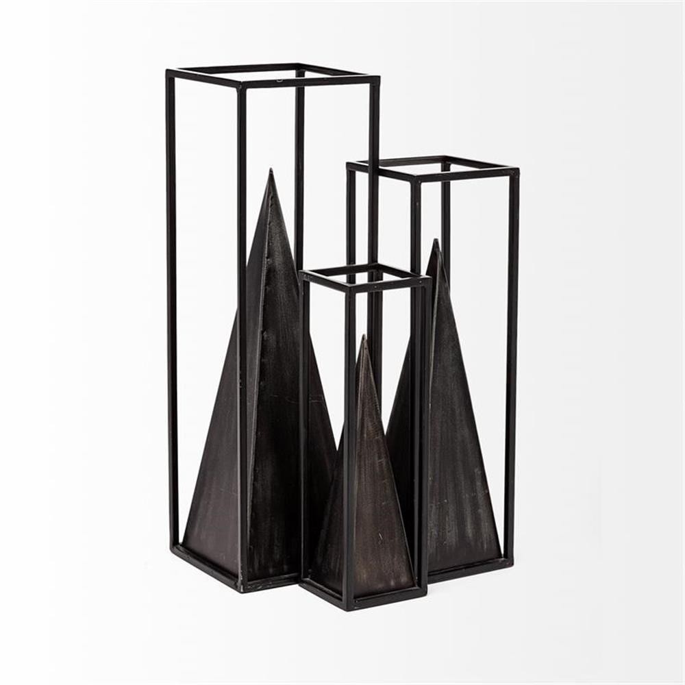 Pemberly Row Contemporary Large Square Framed 3-D Black Metal Pyramid gallery