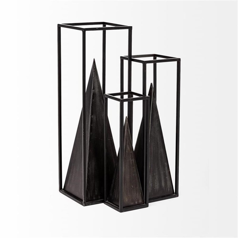 Pemberly Row Contemporary Large Square Framed 3-D Black Metal Pyramid gallery