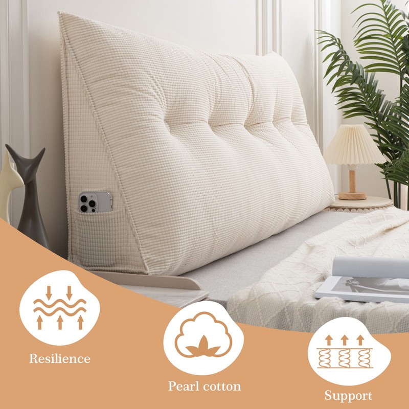 Headboard Pillow for Dorm Bed Overstuffed Backrest Cushion w/Side Pocket 39"-79" gallery