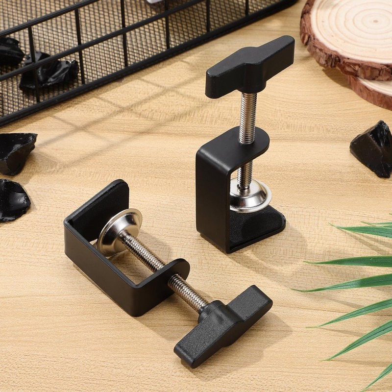 2pcs C-shape Desk Table Mount Clamps 360 Degree Rotating Metal Base Clips Bla... gallery