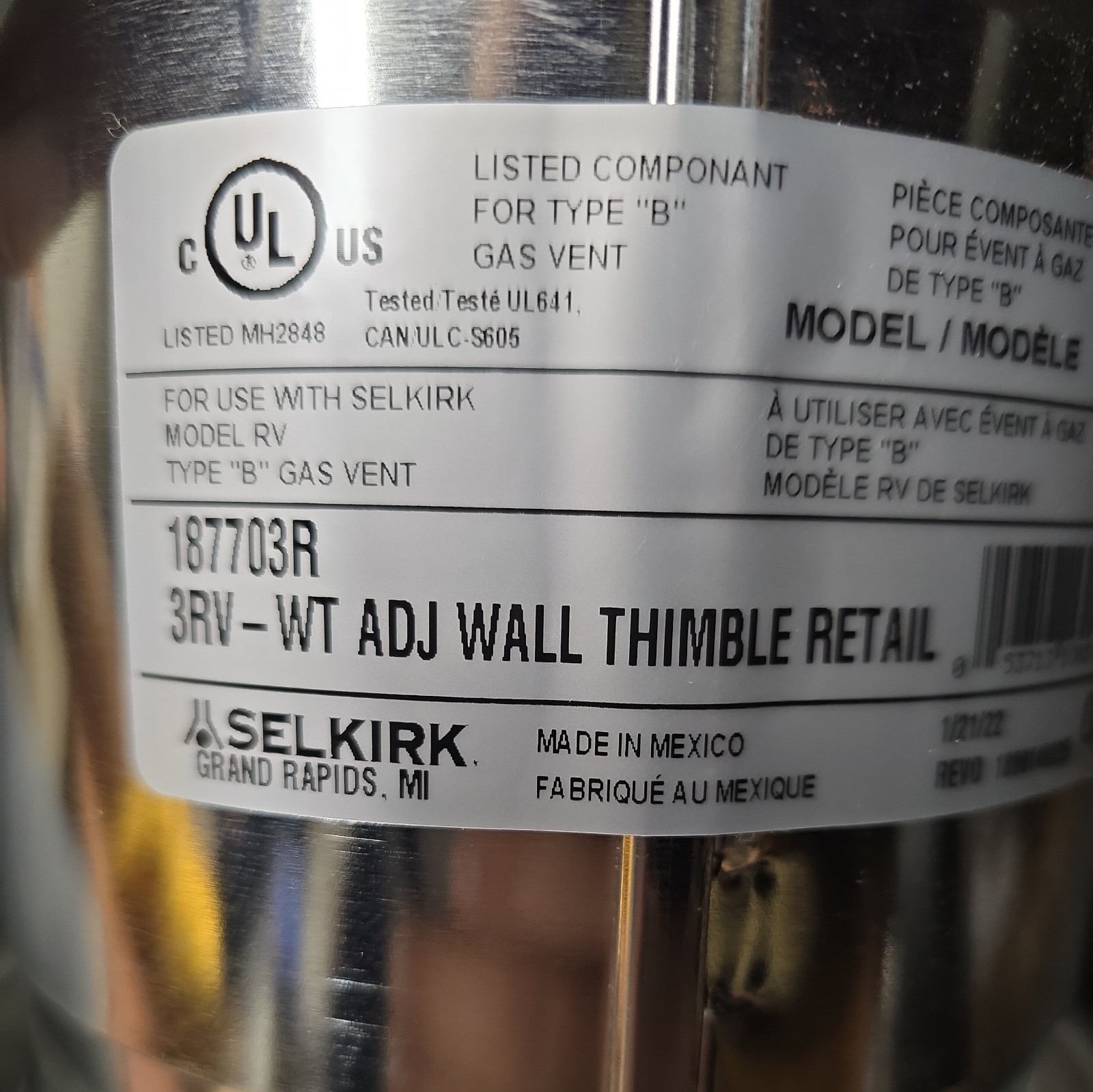 SELKIRK Type B gas vent wall thimble 3RV-WT 3 inch 187703R gallery