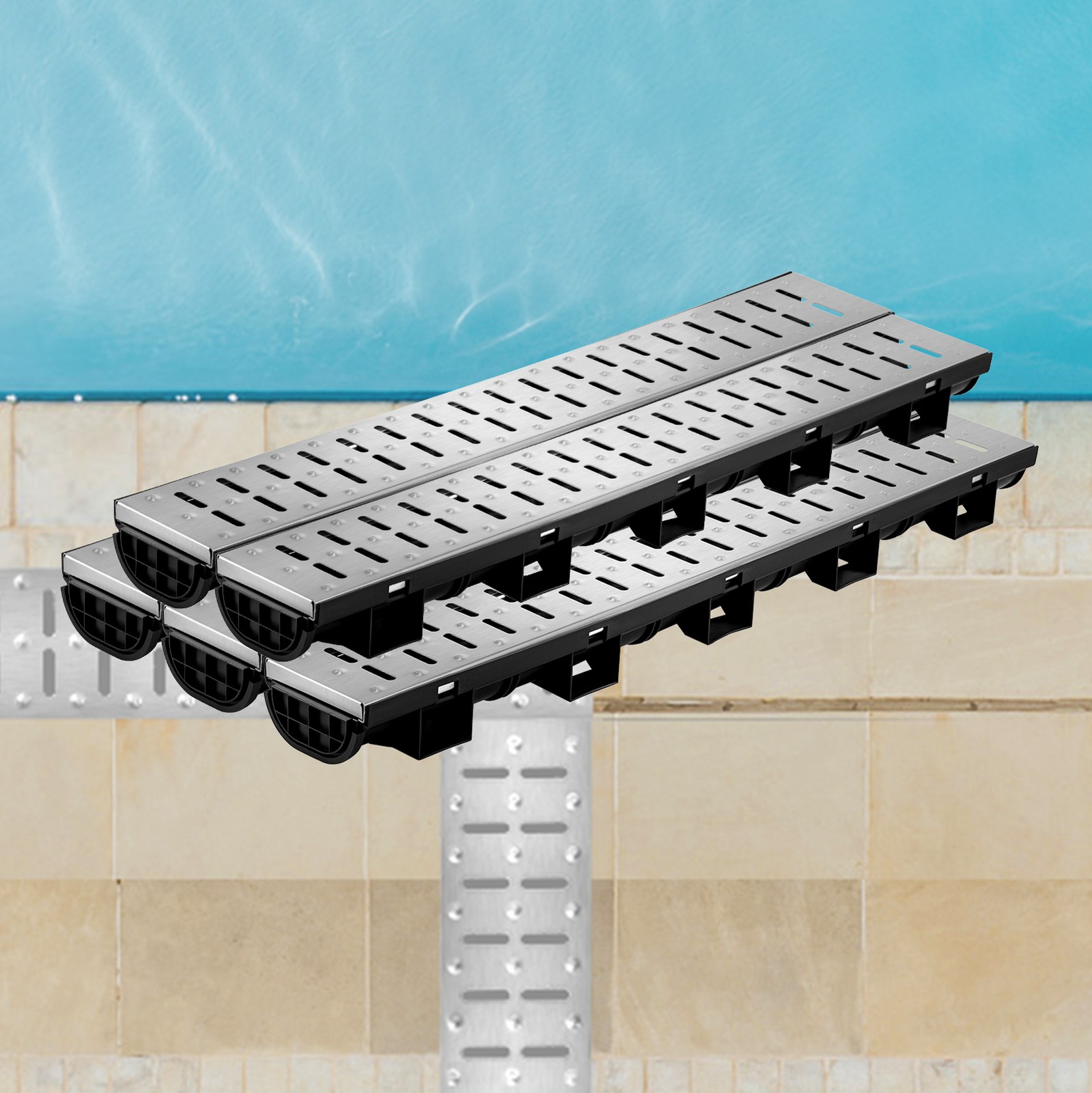 5 Pack Drainage Trench Driveway Channel Drain Kit Metal Grate 5.8" x 3.1" gallery