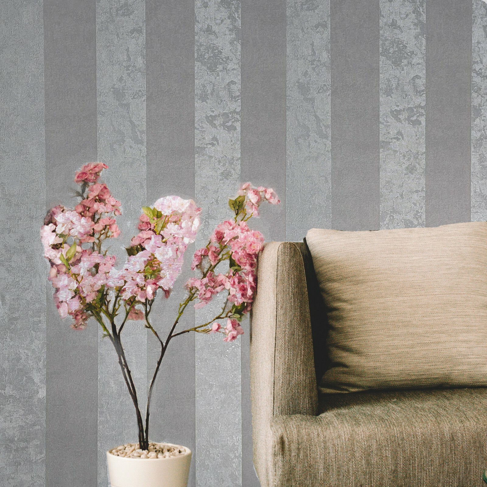 Striped Flocked Textured gray silver metallic flocking stripes velvet Wallpaper gallery