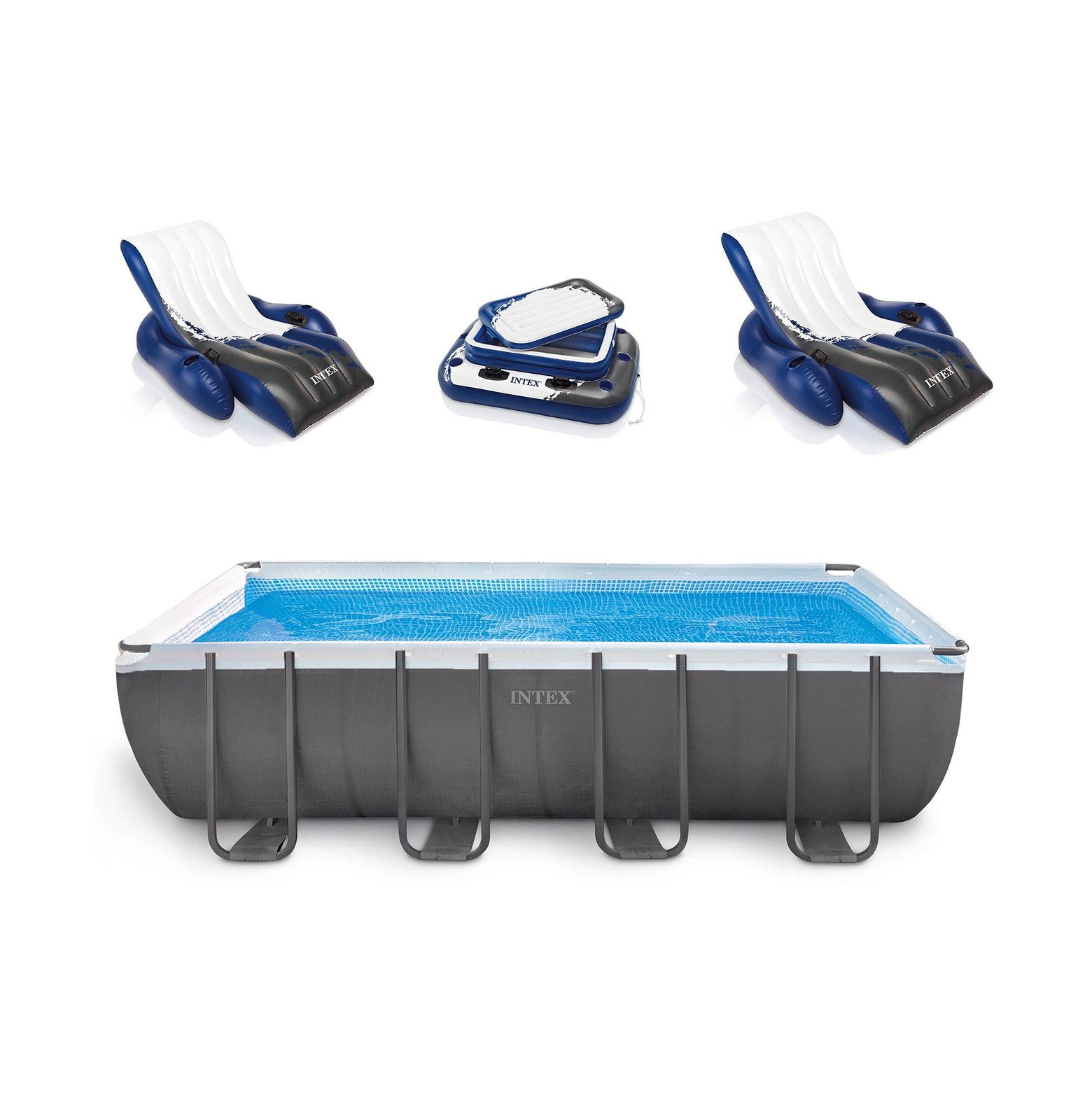 Intex 18' x 9' x 52" Ultra Frame Rectangular Above Ground Pool Set with Floats gallery
