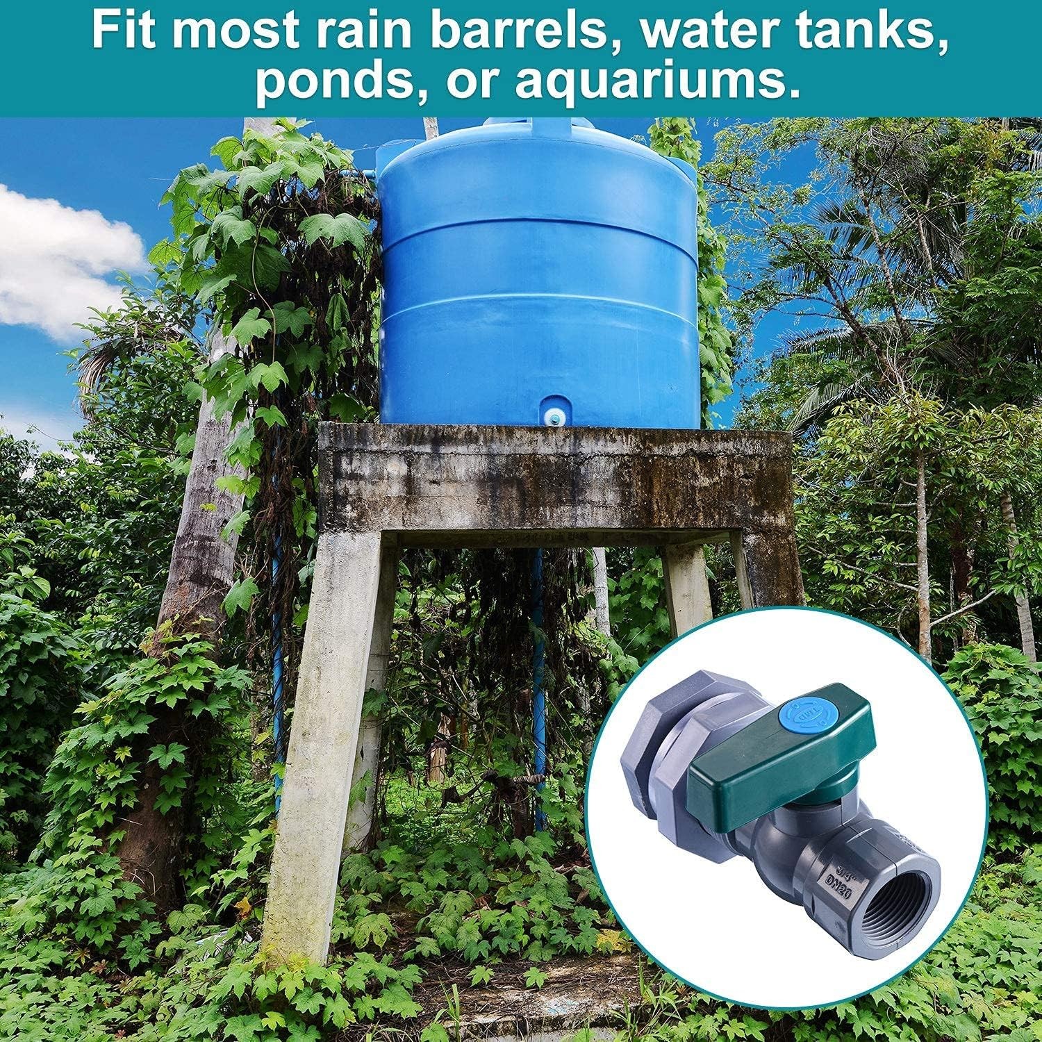2 Set 3/4 Inch Rain Barrel Spigot Kit - Water Barrel PVC Garden Diverter Kit wi gallery