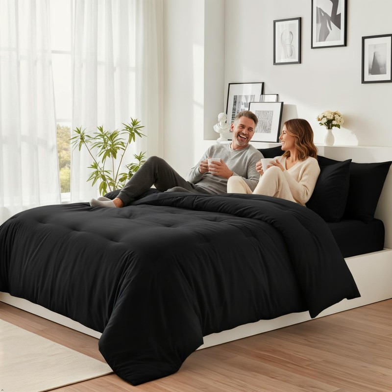 Easthome Queen Comforter Set 7 Piece - Black Soft Bed in a Bag Queen, gallery