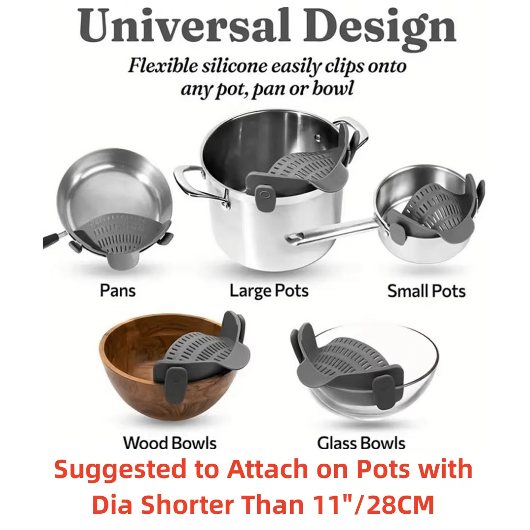 Adjustable Clip On Pot Strainer for Pans Bowls Kitchen Silicone Food Filter gallery