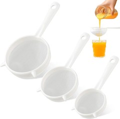 3 Pcs Plastic Mesh Strainer Set Colander with Handle – 3 Sizes Double Ear Food M