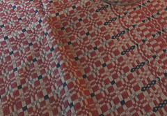 NEW Primitive TABLE SQUARE RED BLUE TAN WOVEN 34″x34″ FREEPORT Farmhouse Rustic