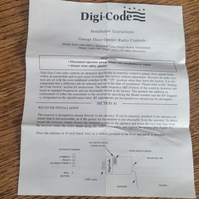 Digi-Code 5010 300MHz 10 Dip Switch Remote Control Multicode Stanley MCS308911 gallery