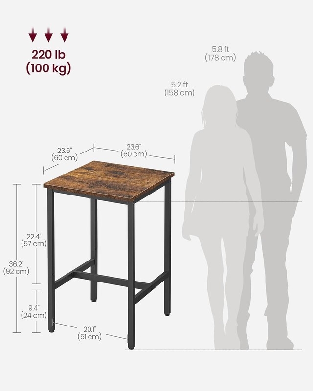 Compact Bar Height Table: Rustic Brown & Black, Ideal for Entertaining gallery