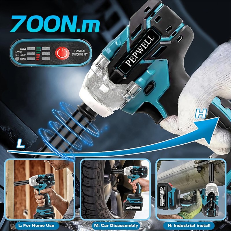 HIGH TORQUE 1/2" IMPACT WRENCH BRUSHLESS CORDLESS BATTERY IMPACT GUN KIT USA gallery