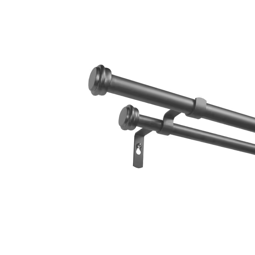 Topper Double 66 In. - 120 In. Adjustable 3/4 In. Double Curtain Rod Kit in Gunm