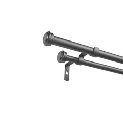 Topper Double 66 In. – 120 In. Adjustable 3/4 In. Double Curtain Rod Kit in Gunm