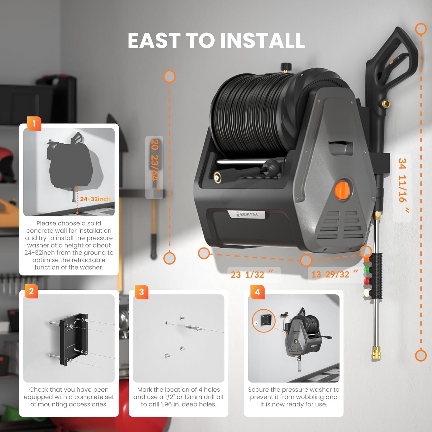 Giraffe Tools 2.2 GPM Electric Pressure Washer Power Washer 100FT Max 2900 PSI gallery