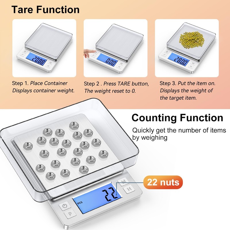 Digital Gram Scale 0.01g Precision 1kg USB Rechargeable Jewelry Scale, Large gallery