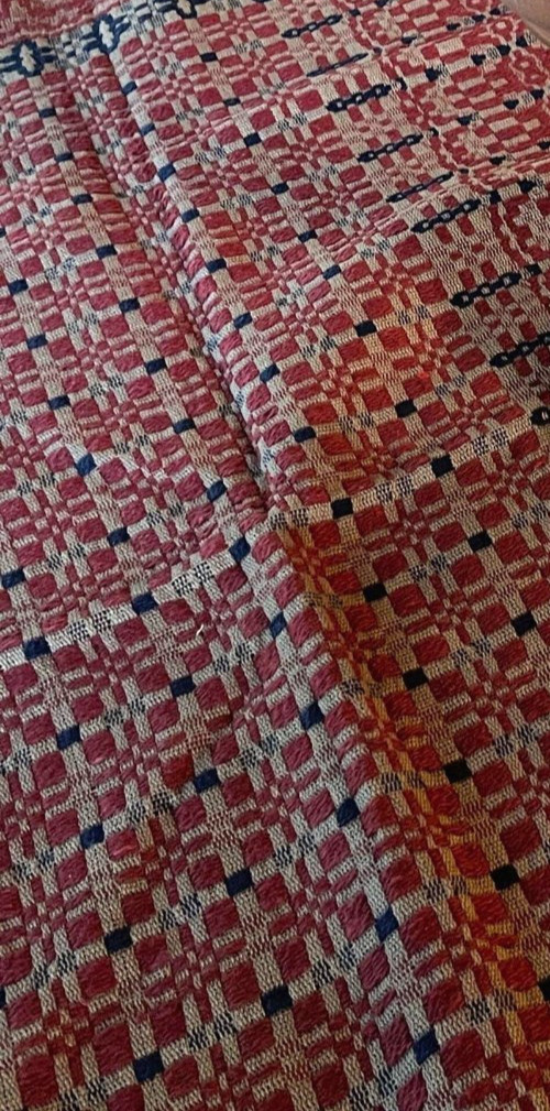 NEW Primitive THROW BLANKET RED BLUE TAN WOVEN 52"x74" FREEPORT Farm TABLECLOTH gallery
