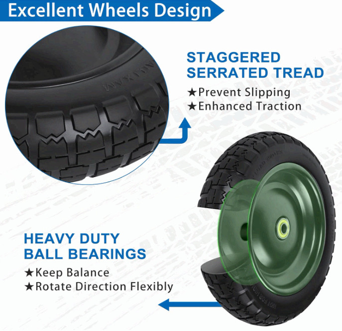 13" Flat Free Solid Tires 4.00-6, 5/8" Axle, Spacers & Pins, 4 Pack gallery