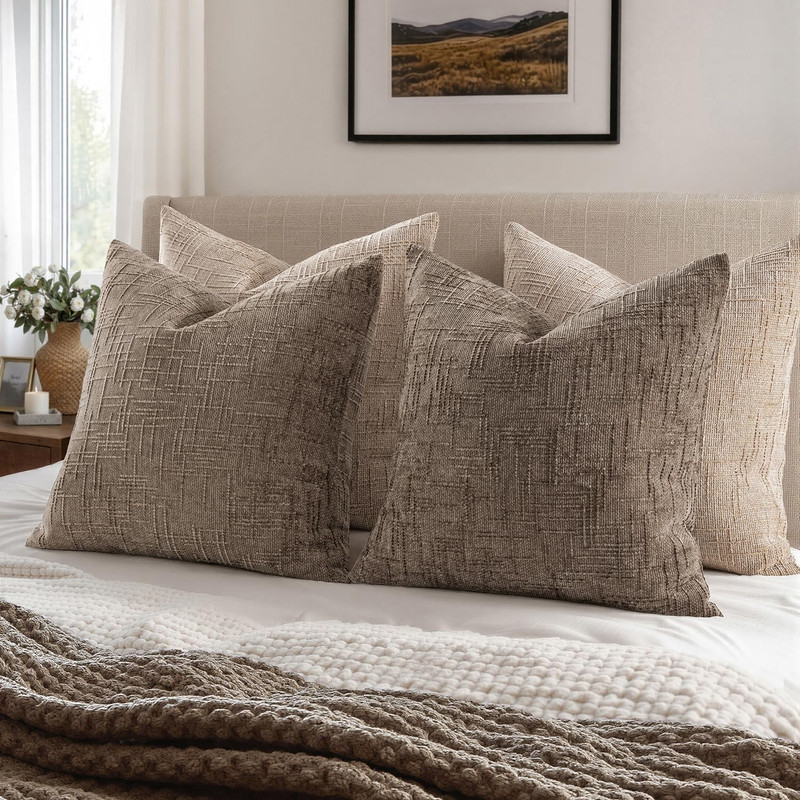 Textured Throw Pillow Covers Thick Chenille Decorative Pillows Taupe Grey 18x18 gallery