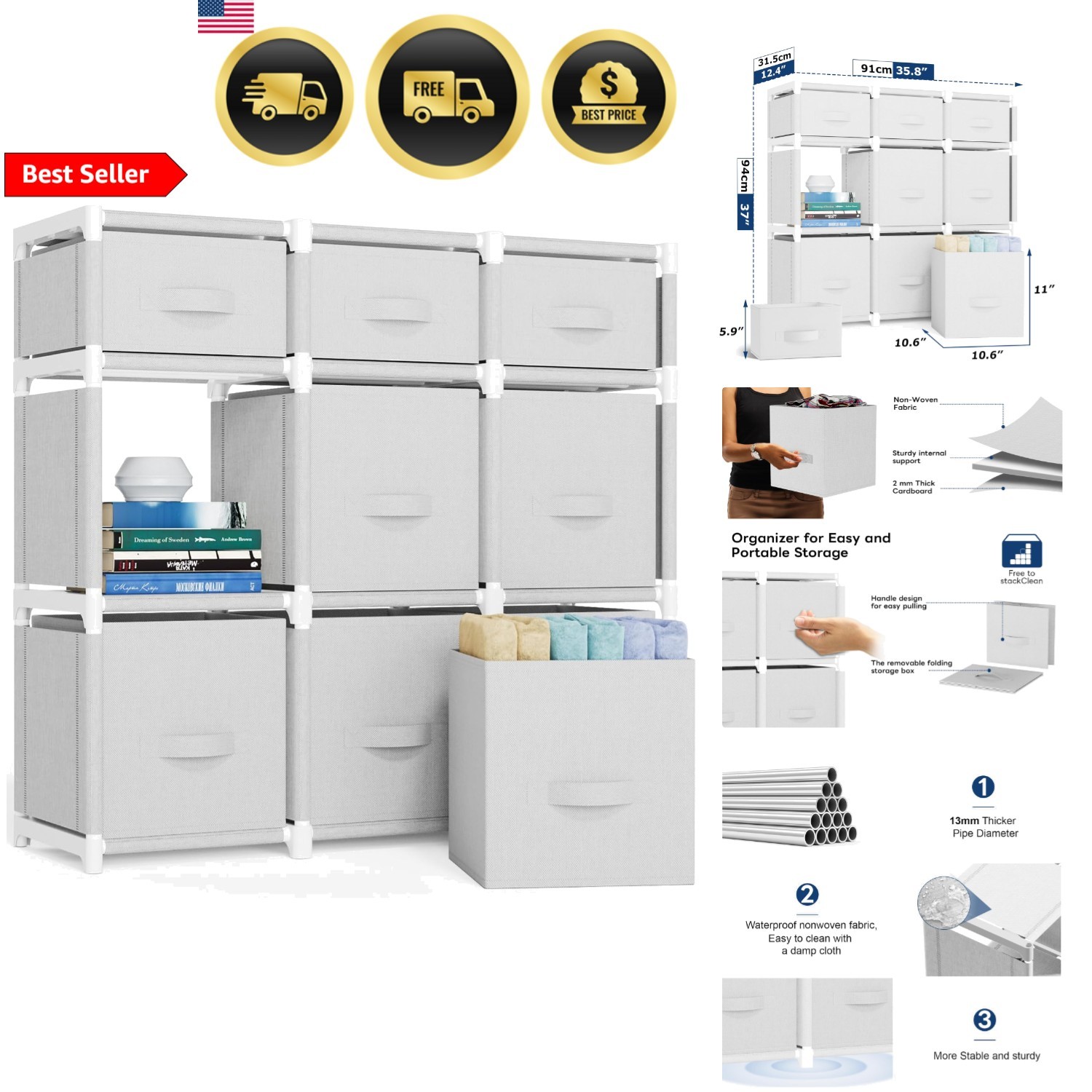 9 Cube Storage Organizer Closet Drawer Shelf Living Room Bedroom White gallery