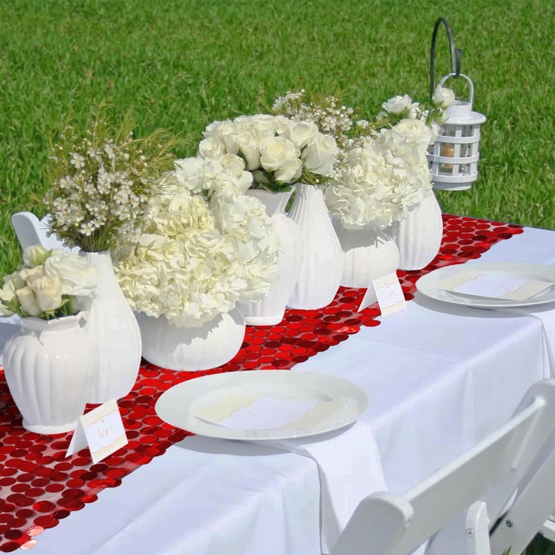 12 x 108 Inch Red Sequin Table Runner Glitter Rectangle Big Sequin Table Runner gallery