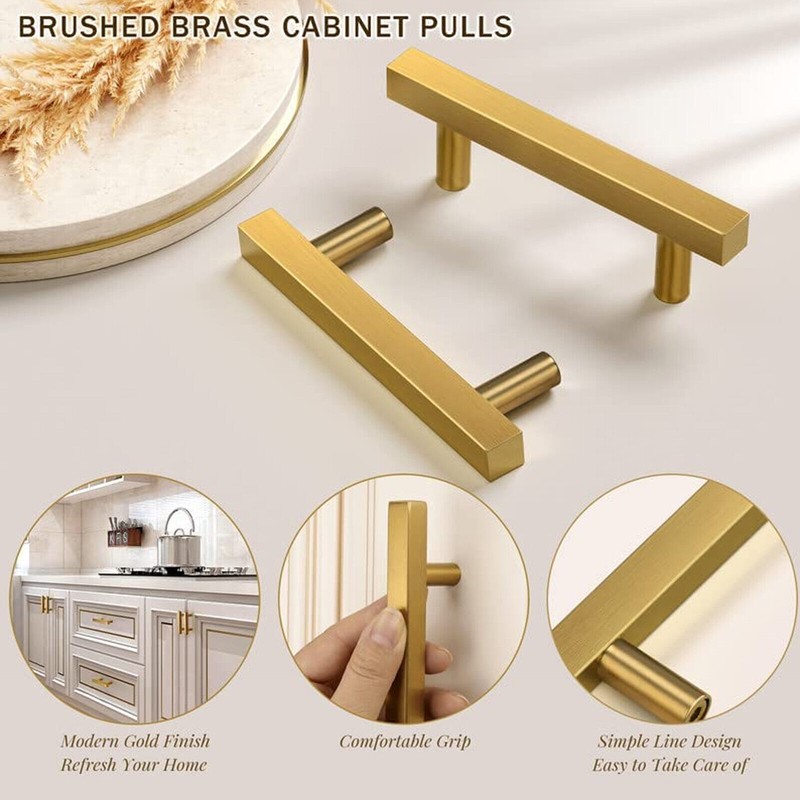 20Pcs T Bar Pull Gold Handles Solid Steel Kitchen Cabinet Hardware Modern Pulls gallery