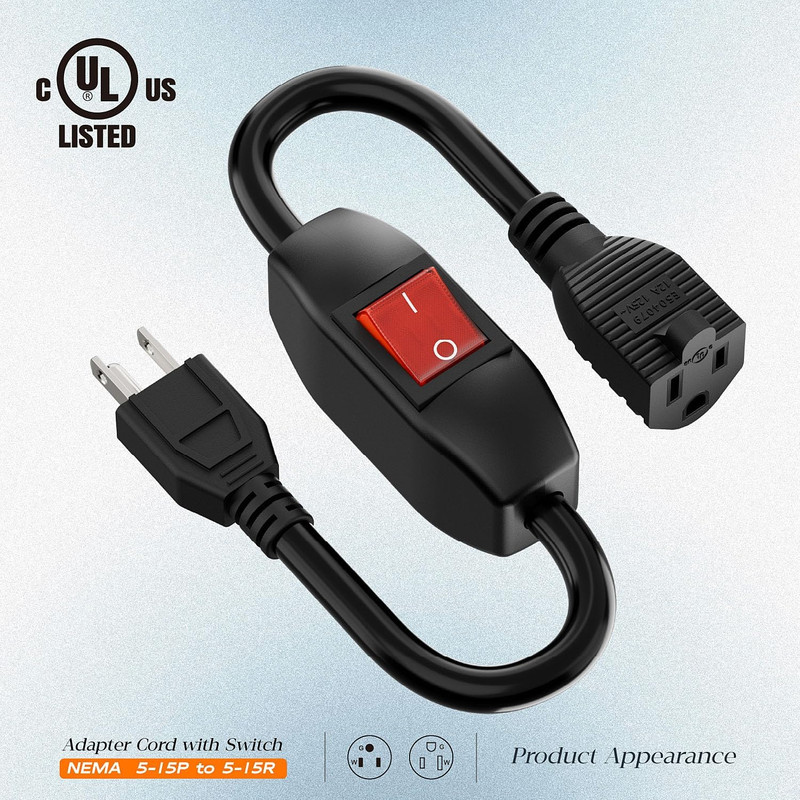 Inline On/Off Switch Extension Cord, Plugrand 3-Prong Household Switchable Power gallery