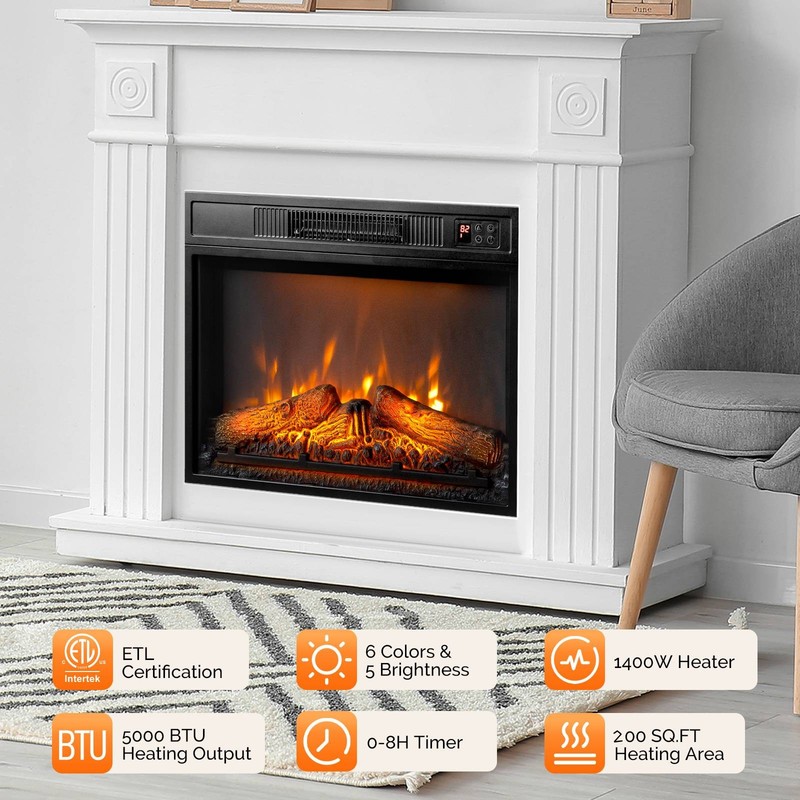 23" Embedded Electric Fireplace Insert Heater 6 Colors Realistic Flame Remote gallery
