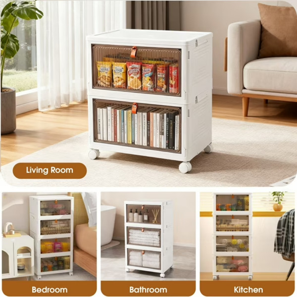 Multiuse Foldable Storage Cabinet Rolling Wheeled Container Living Room Bathroom gallery