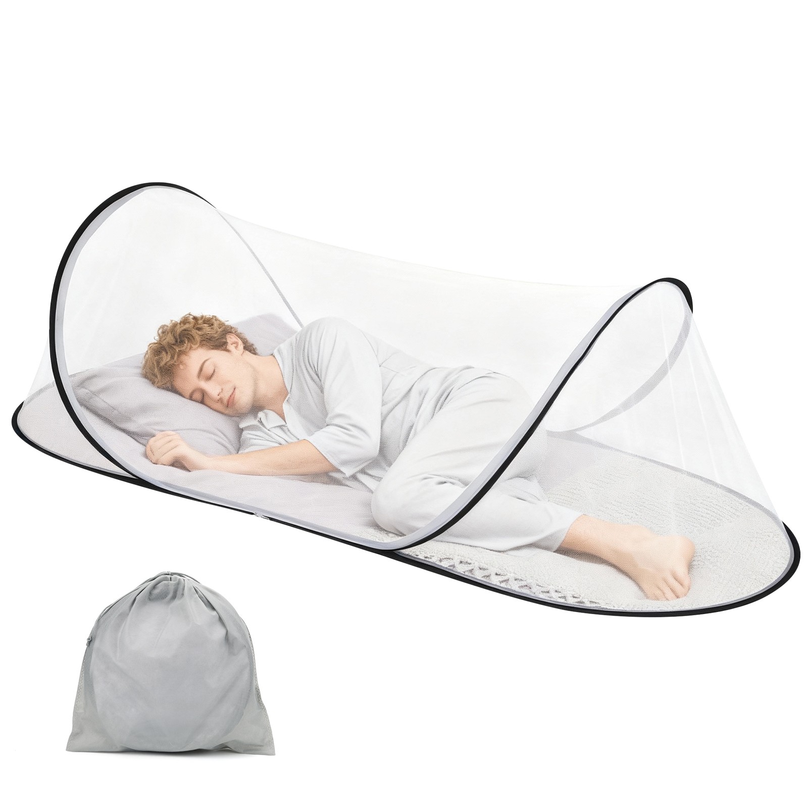 Pop Up Mosquito Net Tent Foldable Lightweight Bed Mesh w/ Storage Bag 78x31x22in gallery