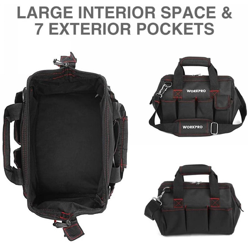 Workpro 12'' Storage Tool Bag Close Top Wide Open Mouth Polyester Double Zipper gallery