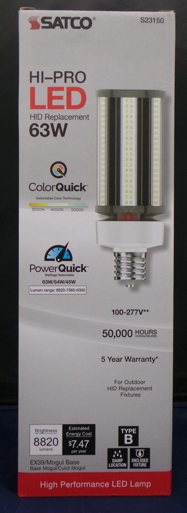Satco LED HID Replacement 63/54/45 Wattage & CCT Selectable Mogul Base 100-277V
