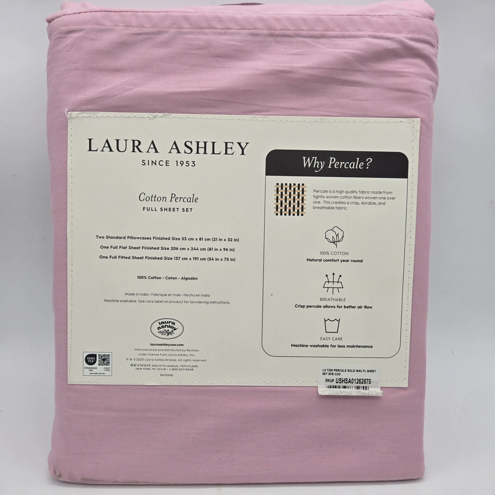 Laura Ashley Full Sized Mauve Sheet Set 100% Cotton Percale Solid Pink gallery