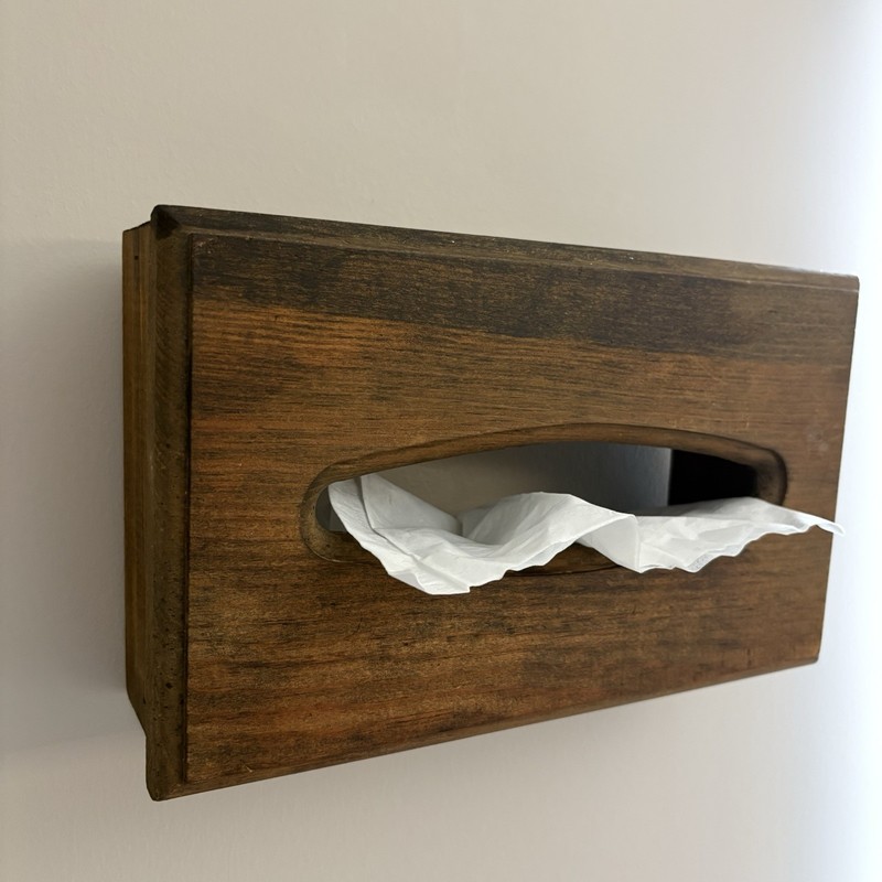 Vintage Solid Wood Wall Mount Tissue Box Kleenex Holder Cover Mid Century Decor gallery