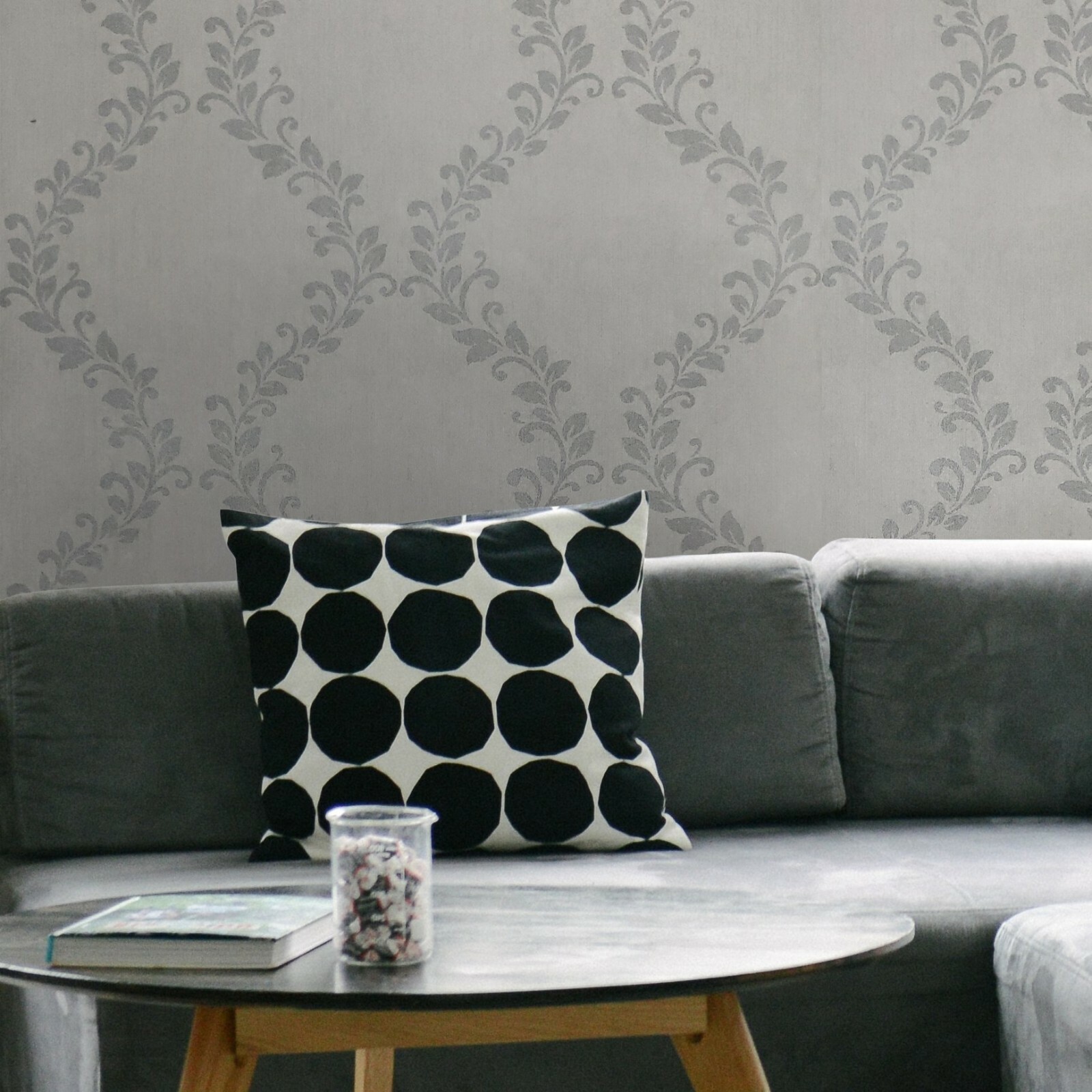 Glitter Embossed Victorian Wallpaper Gray Silver metallic Wave Vintage Damask 3D gallery