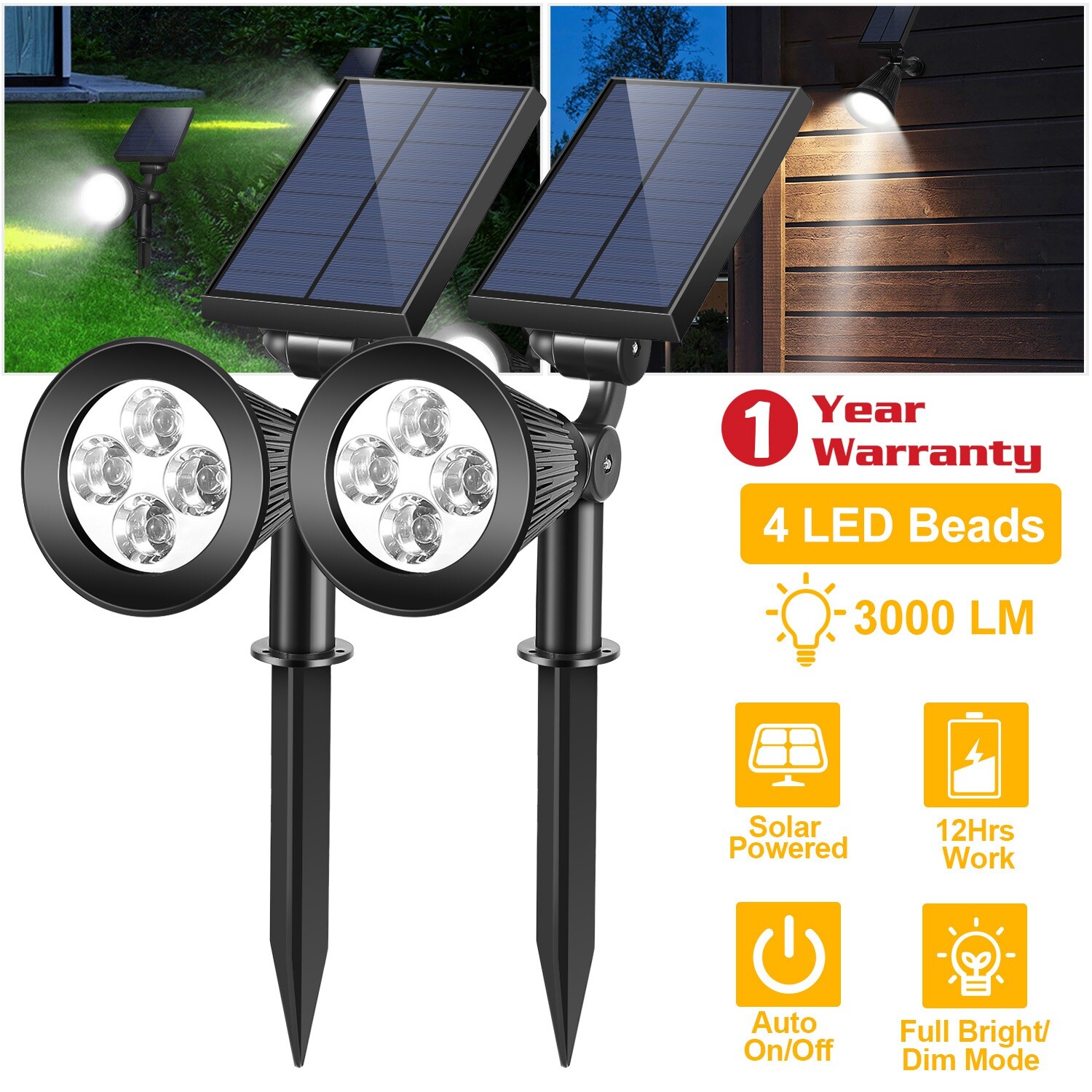 USA Solar Powered Spotlight Outdoor Garden Lawn Landscape Waterproof LED Lamp gallery