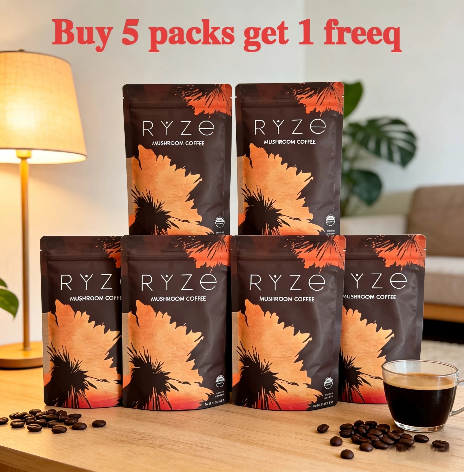 Ryze Mushroom Coffee 30 SERVINGS Instant Coffee FREE Shipping -Buy 5 packs get 1 gallery