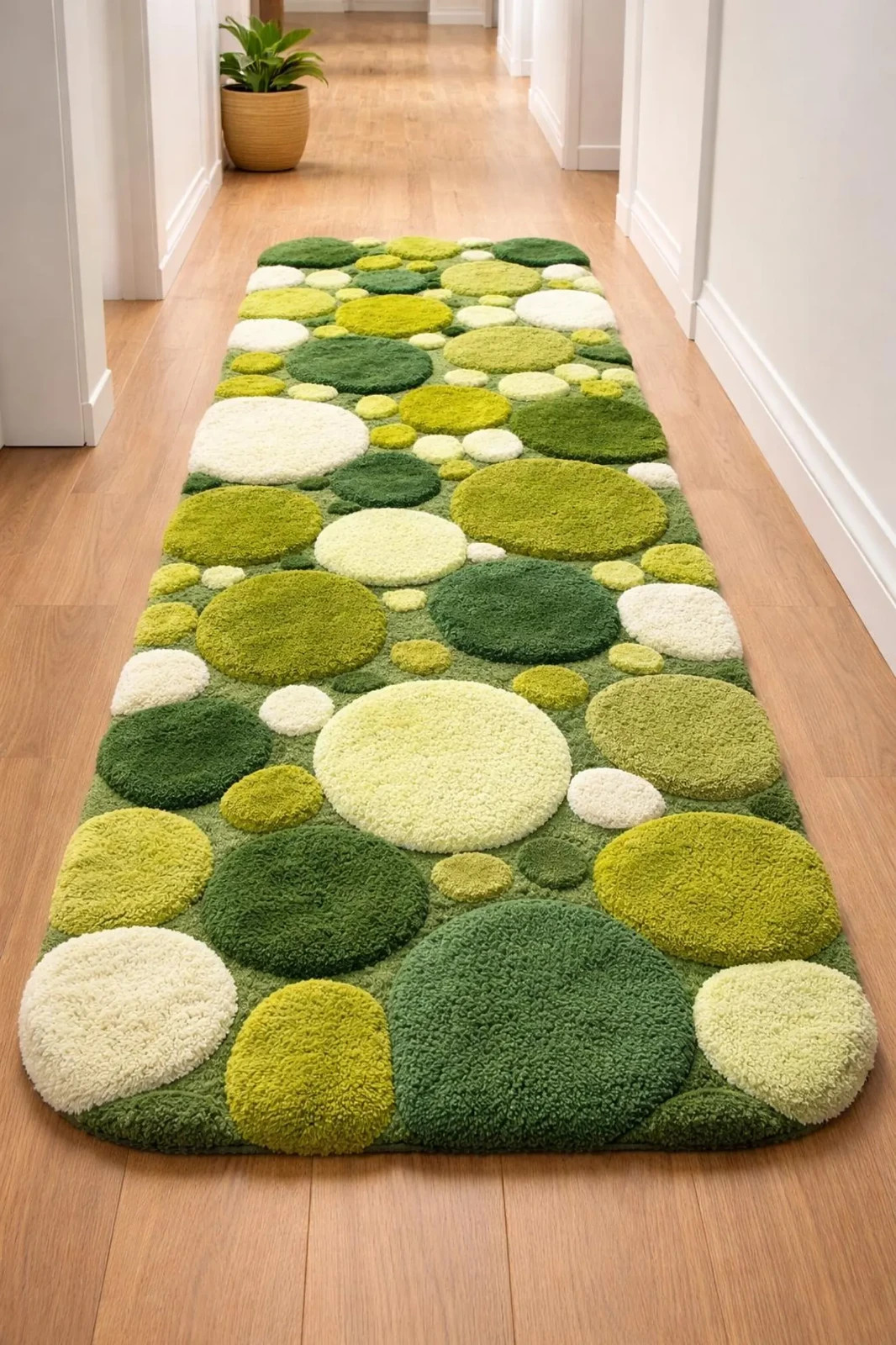Hand Tufted Moss Runner Rug | Luxury Wool Green Plush High-Low Pile Nature Rug. gallery