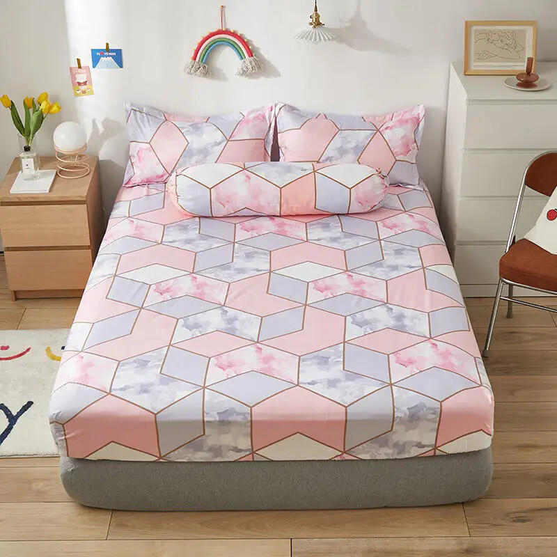 Fitted Sheet Elastic Band Pink Color Geometric Mattress Bed Cover(no pillowcase) gallery