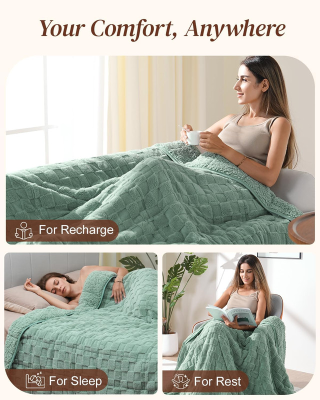 15 Lbs Weighted Blanket, Soft Dual-Sided Fleece, 60x80 Sage Green Checkerboard gallery