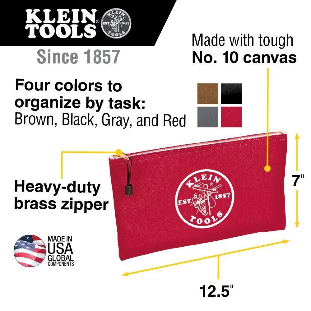 Klein Tools 4-Pack Tool Zipper Pouches - Brown/Black/Gray/Red (5141) gallery